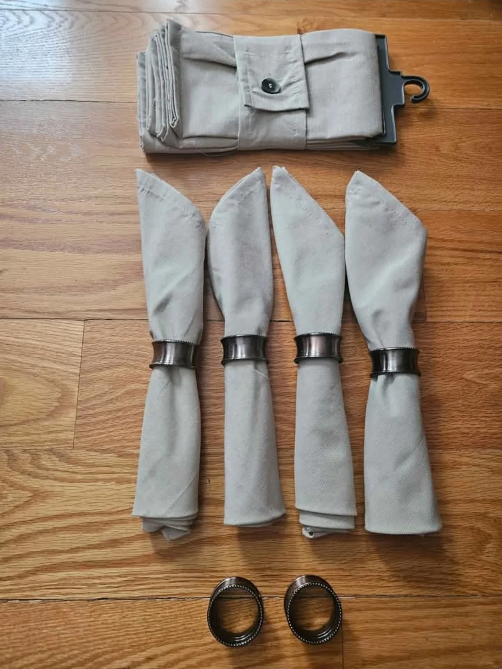 Threshold Beige Cloth Napkins With Bronze Napkin Rings